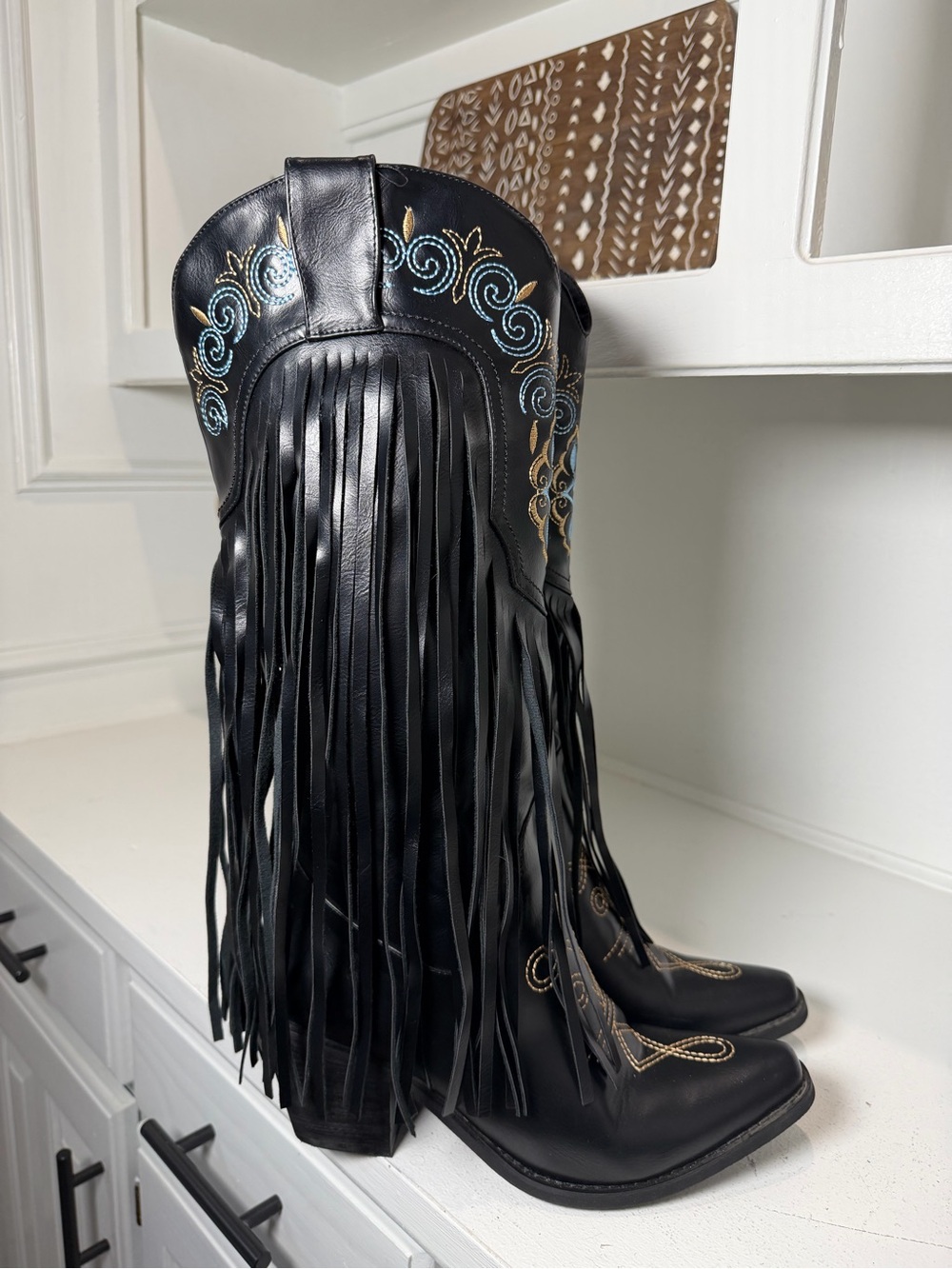 **SOLD**Wetkiss Fringe Cowboy Boots Women's 8 Black Western Boots Festival - Picture 4 of 9
